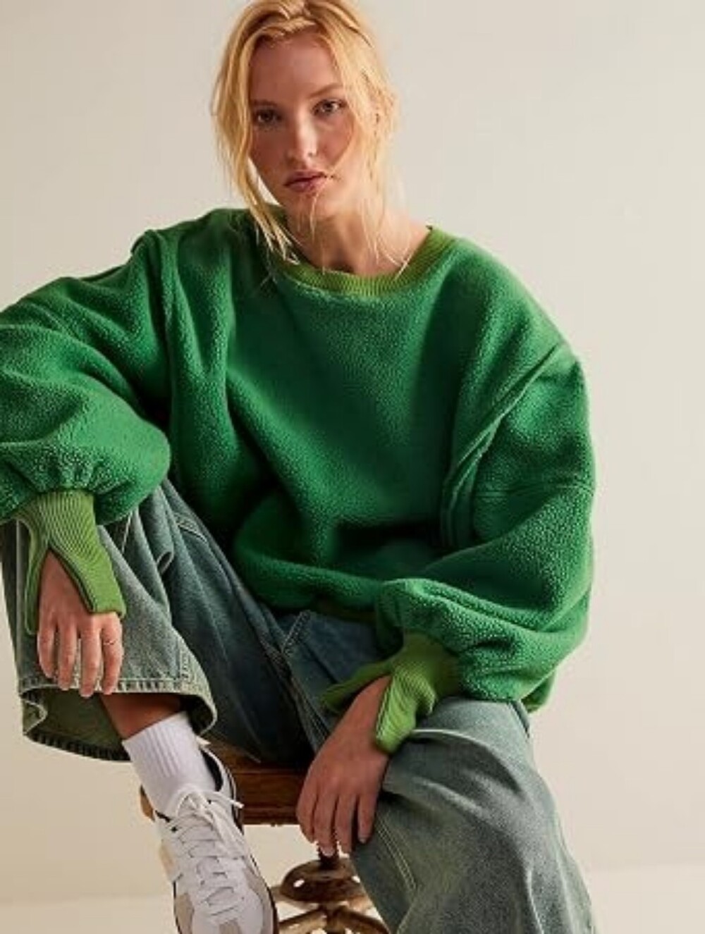 We The Free Kelly Green Sherpa Crewneck Pullover